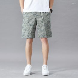 Men's Shorts Cotton Mens Casual Men Cargo With Print Knee Length Elastic Waist Summer 2023 Man High Quality