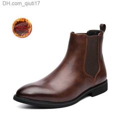 Boots 2023 leather men's Chelsea boots Brand designer Italian dress boots Men's fashion casual warm plush business ankle boots Large size 48 Z230803
