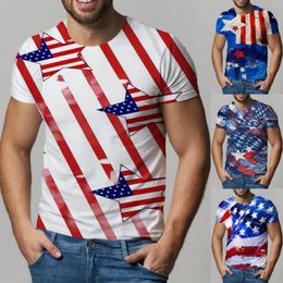 Men's T Shirts North American Independence Day 3d Print Short Sleeve Loose Crew Neck Street Vintage Fitness Shirt Streetwear