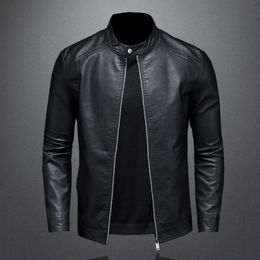 Men's Jackets Spring Autumn Leather Jacket Men Stand Collar Slim Pu Leather Jacket Fashion Motorcycle Causal Coat Mens Moto Biker Leather Coat 230803