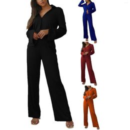 Women's Two Piece Pants V Neck Knitted Shirt Casual Juniors Pant Suits Formal Womens Suit Wide Leg Rompers And Jumpsuits