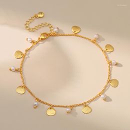 Anklets Creative Small Shell Pendant Anklet With White Beads 18K Gold Plating Fancy Women Summer Jewellery Gifts To Girls