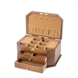 Jewelry Pouches Wood Box Drawer Ring Necklace Earrings Boxes Organizer Velvet Bangles Tray Display Trinkets Separators Storage