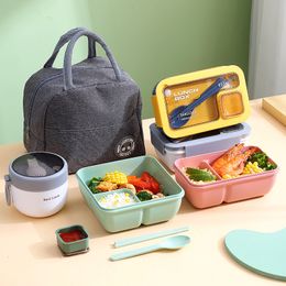 Lunch Boxes Portable Lunch Box Lunch Bags for Children School Office Bento Box with Tableware Thermal Bag Complete Kit Microwavable Heating 230802