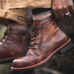 Boots Handmade leather men's boots retro round toe ankle boots 2023 autumn winter punk street style motorcycle boots men's bulky boots Z230803