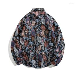 Men's Jackets Bandana Print Shirt Jacket Men Autumn Thick Coat For Man Vintage Clothing Harajuku Long Sleeve Turn Collar Clothes 2023