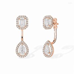 Stud Earrings Trendy S925 Ear Pin Waterdrop With Square Zircon Crystal Two Way Fashion Jewellery For Women Gold Plated