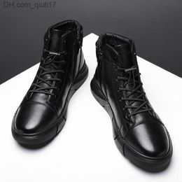 Boots Leather men's shoes Ankle Boots black PU autumn comfortable high top casual shoes 2023 Fashion Leahter platform men's shoes Z230803