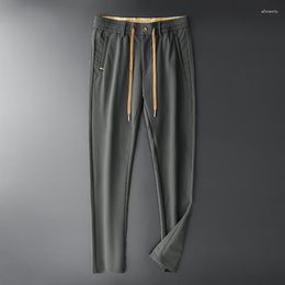 Men's Pants 2023 Autumn Black Men Zip Drawstring Casual Trousers Male Thick Soft Anti-wrinkle Elastic Waist