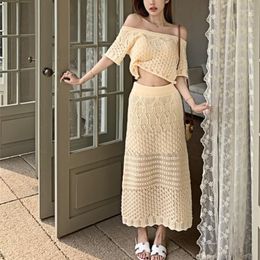 Work Dresses Price French Style Suit Cool And Rich Family Thousand Gold Milk Glutinous Wind Small Fragrant Hollow Knitted Two Piece Set