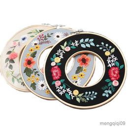 Chinese Style Products Needlework DIY Embroidery with 2pcs Bamboo Hoop Flower Pattern Printed Cross Stitch Handmade Sewing Art Painting Home Decor R230803