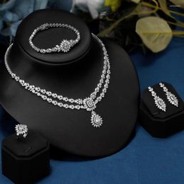 Necklace Earrings Set Bride Talk High Quality Jewellery 4 PCS Cubic Zirconia Saudi Arabia Bridal Wedding Jewellery Accessories