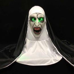 Party Masks LED Horror The Nun Mask Cosplay Scary Latex Masks with Headscarf Led Light Halloween Party Props Deluxe L230803