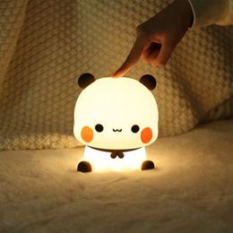 Action Toy Figures Bear Panda Led Night Light Lamp Bubu And Dudu Cute Animal Cartoon Nightlight for Kids Bedside Bedroom Living Room Decorative 230802