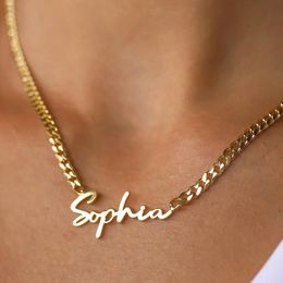 Pendant Necklaces Custom Name Necklaces for Women Personalized Customized Gold Stainless Steel 3mm Cuban Chain Nameplate Pendant Necklace Jewelry 230802