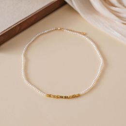 Choker ALLME Fashion Cubes Freshwater Pearl Beaded Necklace 14K Gold Plated Brass For Women Statement Jewelry