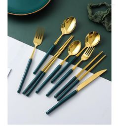 Dinnerware Sets Quality And Trendy Tableware Cutlery 8Pcs Luxury Stainless Steel Knives Forks Dessrt Spoons Table Kitchenware