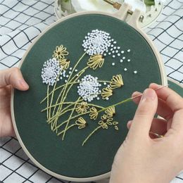 Chinese Style Products Stamped Embroidery Starter with Flowers Plants Pattern Embroidery Cloth Color Threads Tools