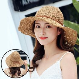 Wide Brim Hats Woman Sun Hat Summer Women Beach Girls Seaside Travel Foldable Straw Sunscreen UV Protection Lady Cap