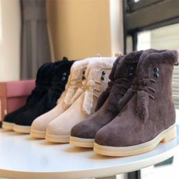 Loro Piano Loro Pianaa Boots Wool Womens LP Leather Casual Round Head Mountaineering Buckle with Plush and Warm Beaver Hair Large Snow Boots Shoes