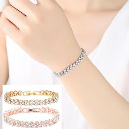 Link Bracelets Romantic Diamond Bracelet Crystal Bridal Jewelry Heart Shape Chain Rhinestone Bangle For 2PCS Wrist
