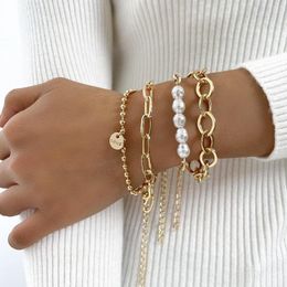 Link Bracelets LETAPI Punk Curb Cuban Chain Pearl Set For Women Gold Colour Letter Charm Wedding Bangles Fashion Jewellery