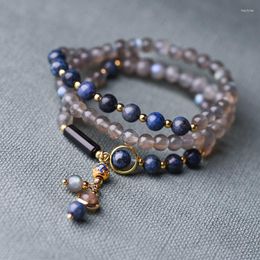 Strand Grey Moonstone Multi-Layer Crystal Bracelet Women's Three-Circle Antique