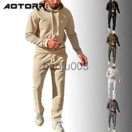 Men's Tracksuits 2023 Spring Autumn Mens Hooded Tracksuit Plaid Sweatshirts +pants 2 Piece Set Casual Jogging Sport Suit Men Fashion Hooded Sets J230803