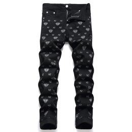 Mens Jeans Black Digital Print Cotton MidWaist Casual Hip Hop Pants Street Bike Fashion Clothing 230803