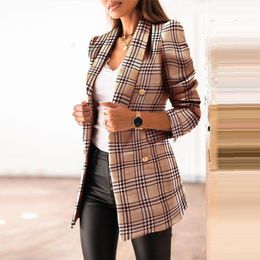 Women's Jackets Women Jacket Autumn Traf Fashion Double Breasted Tweed Blazer Coat Vintage Long Sleeve Female Outerwear Chic Top 230803