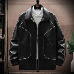 Men's Jackets High-quality Black Jacket Spring Autumn Tide Version Hong Kong Style Young Students PU Lapel Splicing Coat