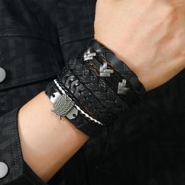 Charm Bracelets Leather Bracelet Men Multi Layer Woven PU Drawstring Widened Pattern Rope Free Wing Jewellery