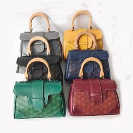 Upgrade 7A Designer Bag Handbags vintage Wood Handle Women Lady Straps Shoulder crossbody Tote Purse mirror Quality Genuine Leather mini wallet