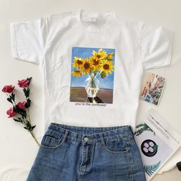 Women's TShirt 1pcs you are sunshine Tshirt sunflower Printed Short Sleeved with round Neck Basic Allmatch Fashion Clothes 230802