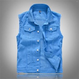 Men's Tank Tops Denim Vest Men Lapel Sleeveless Slim Fit Retro Ripped Casual Jean For Loose