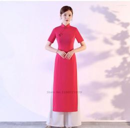 Ethnic Clothing 2023 Vietnam Aodai Chinese Traditional Cheongsam Dress Pants Set National Ao Dai Elegant Party Oriental Qipao