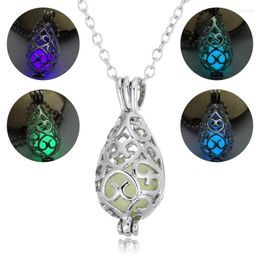 Pendant Necklaces Cute Hollow Out Water Drop Glowing Beads Luminous Necklace Can Open Cage Glow In The Dark Halloween Party Jewellery Gifts