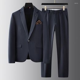 Men's Suits High Quality (Blazer Trousers) Men British Style Business Casual Wedding Man Fashion Gentleman Slim Two-piece Set
