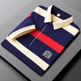 Men's Polos Summer Short Sleeve Polo Shirts Men TShirt Cotton Striped Embroidered Business Casual Men''s Clothing Male Tees 230803