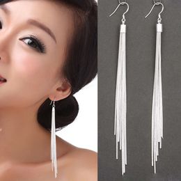 Stud Elegant Jewelry Fashion Women Tassels Silver Plated Long White Hook Dangle Chain Earrings 13 5cm 230802