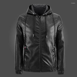 Men's Jackets Hooded PU Men Spring Autumn Leather Jacket Coat Male Fashion Casual Solid Colour Coats Outdoor Outerwear