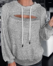 Women's Hoodies Cutout Front Long Sleeve Hooded Hollow Out Sweatshirt Pullovers Grey Hoodie Girls