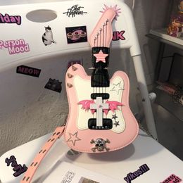 Evening Bags Y2k Crossbody Bags Guitar Personalized Design Bags For Women Pink Hip Hop Girl Crossbody Bags Pink Bags For Women Punk Chic Bags 230803