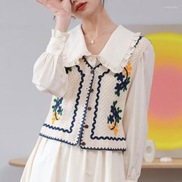 Women's Vests French Embroidery V-Neck Chiffon Bubble Sleeve Top Hong Kong Style Unique Design Sense Small Group Shirt
