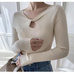 Women's Sweaters 2023 Autumn Winter Women Sweater V-Neck Knitted Multi Colors Pullovers Hollow Out Casual Sexy Wild Tops CL418