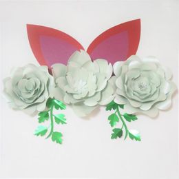 Decorative Flowers DIY Giant Paper Artificial Rose Fleurs Artificielles Backdrop 3pcs 2 Leave Ears Wedding Nursery Decor Themed Party