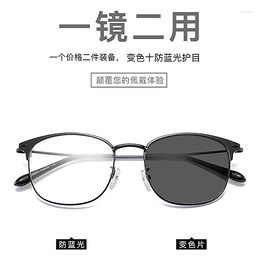 Sunglasses Simple Round Frame Glasses Metal Full Vintage Eyebrow Colour Changing Anti-blue For Women Girls