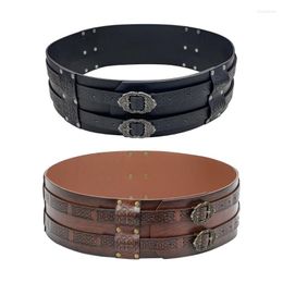 Belts Embossed Viking Leather Wide Belt Knight Corsets Renassance Mediaeval Nordic Faux Armors Buckle Drop