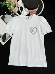 Summer New Gaoding Girls' Style Sweet Temperament Crystal Nail Diamond Letter Decoration Bubble Short Sleeve T-shirt