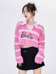 Damenpullover ReddaChic Polo Gestreifter Strickpullover Top Rosa Schwarz Mohair Kurzer Pullover Pullover Fairycore Y2k Koreanische Frauen